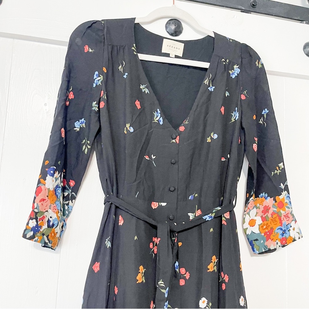 Sezane Gillian Dress Maxi Multicolor Floral Printed Boudoir Size 36 US 4 - Picture 4 of 9